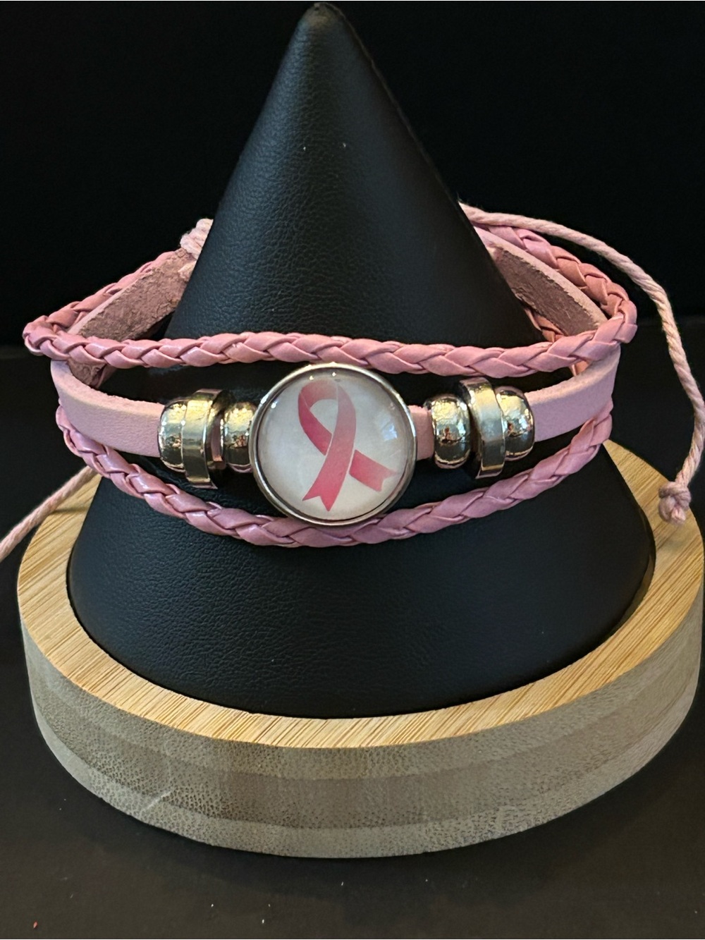 Breast Cancer Awareness Pink Ribbon 🎀 Wrap Bracelet with Silver Accents